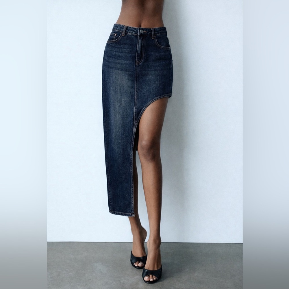 Zara ZW CUT OUT ASYMMETRICAL DENIM SKIRT